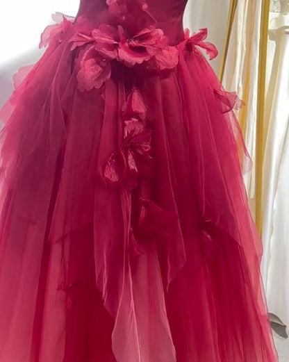 Cute Gradient Tulle Strapless A-Line Long Wedding Dress Evening Ball Gown ED01819