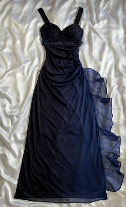 Vintage Gradient Navy Blue👗 Sweetheart Prom Dress - Romantic Glitter✨Chiffon Ruffled Party Dress for Birthday&Graduation&Quinceanera ED01911