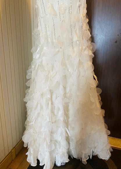 🤍 Retro Glam Mermaid Gown – Sparkling 💍Beaded,Sequins White Chiffon Prom Dress for Formal Events & Weddings**ED01917