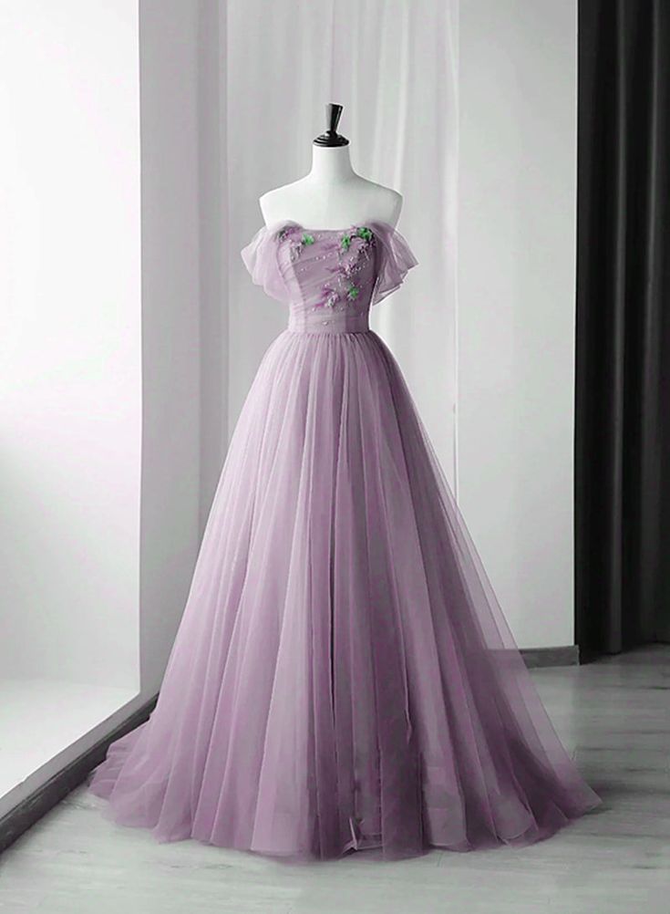 A-Line Green Tulle Long Prom Dresses, Green Formal Evening Dresses ED0731