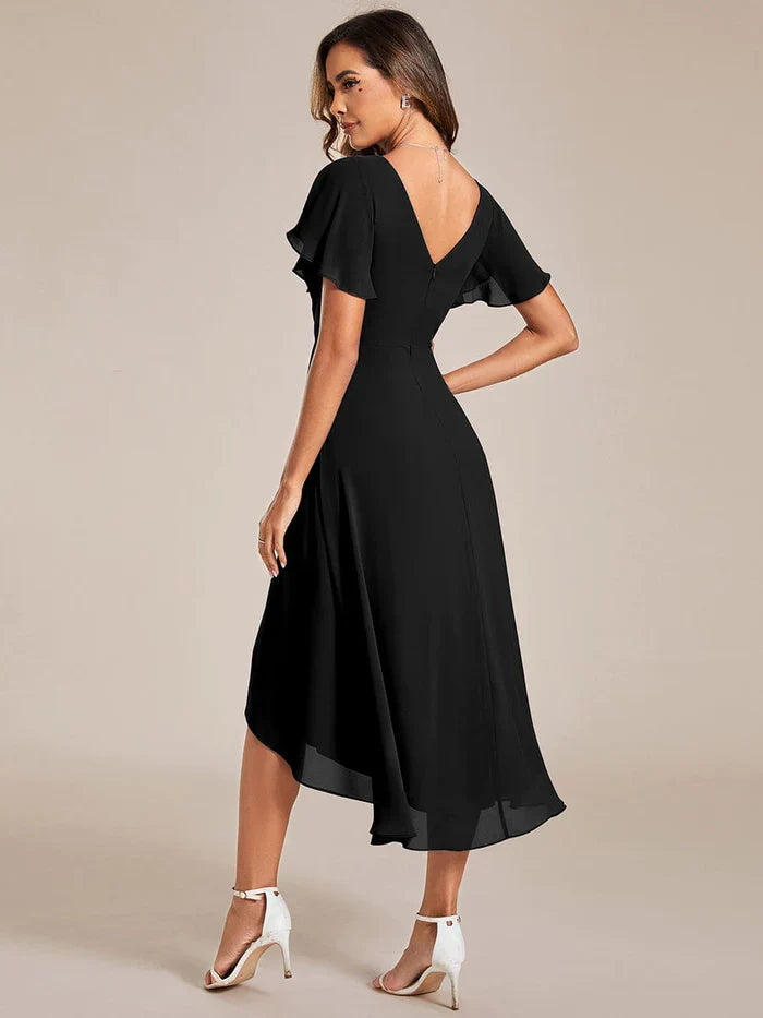 Aimishang Chic V Neck High-Low Wedding Guest Dress Elegant Bridesmaid Dresses