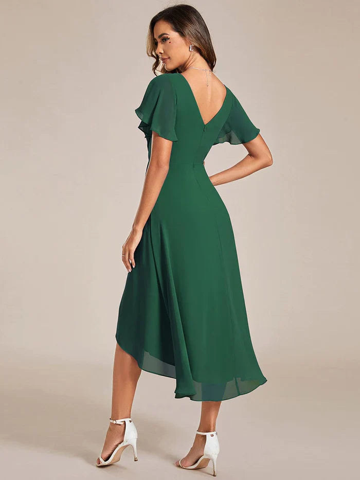 Aimishang Chic V Neck High-Low Wedding Guest Dress Elegant Bridesmaid Dresses