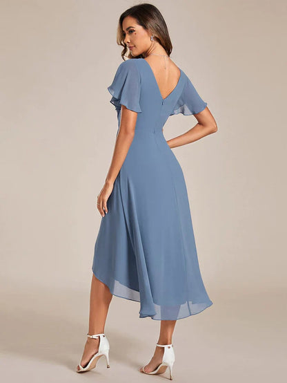 Aimishang Chic V Neck High-Low Wedding Guest Dress Elegant Bridesmaid Dresses