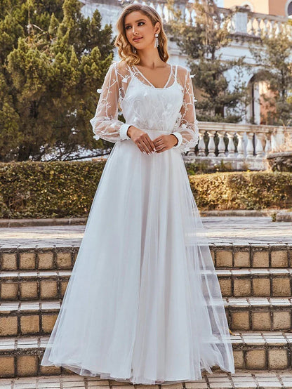 Aimishang Romantic A-Line Tulle Wedding Dress with Lace Decoration