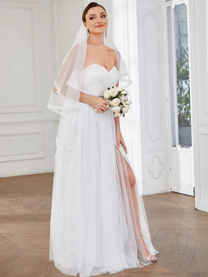 Aimishang Lace Corset Back Sweetheart Sleeveless Side Slit Wedding Dress