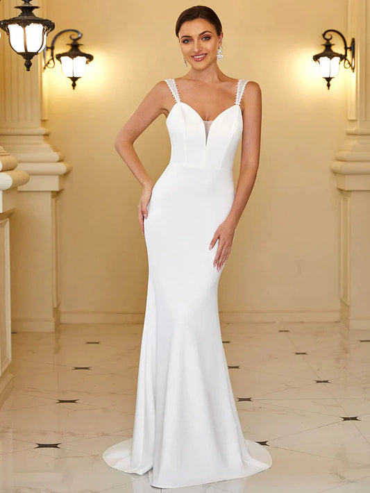 Aimishang Sleeveless Applique Sweetheart Illusion Fishtail Bodycon Wedding Dress