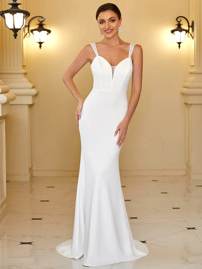 Aimishang Sleeveless Applique Sweetheart Illusion Fishtail Bodycon Wedding Dress