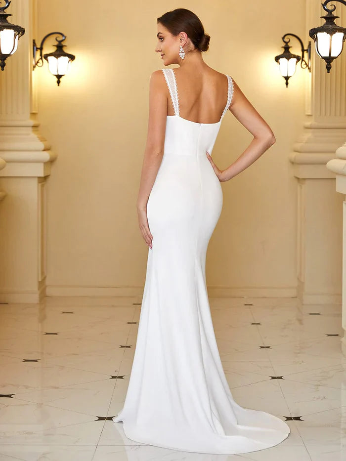 Aimishang Sleeveless Applique Sweetheart Illusion Fishtail Bodycon Wedding Dress