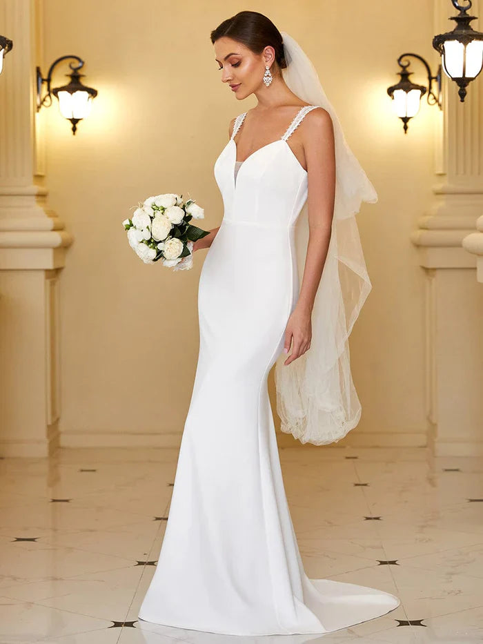 Aimishang Sleeveless Applique Sweetheart Illusion Fishtail Bodycon Wedding Dress