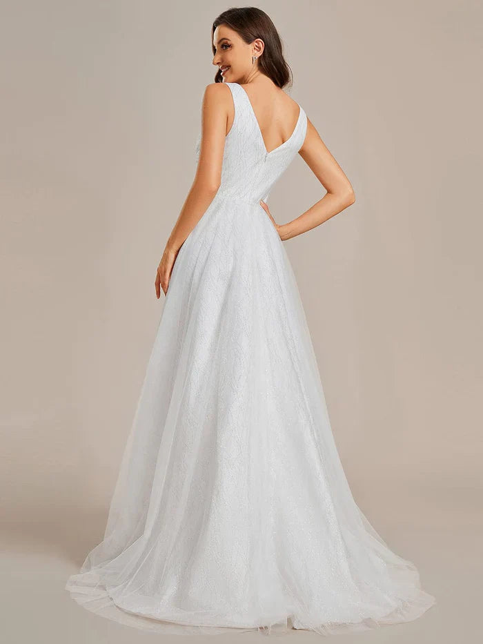 Aimishang Glittery V-Neck Twisted Tulle A-Line Wedding Dress