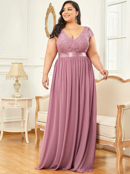Aimishang Lace Short Sleeve Maxi Mother of the Bride Dress