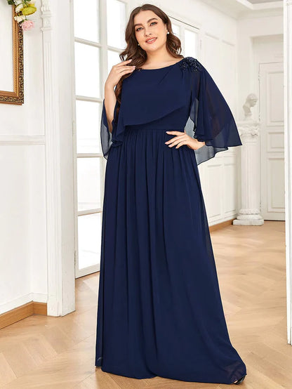 Aimishang Sheer Bell Sleeve Capelet Maxi Mother of the Bride Dress