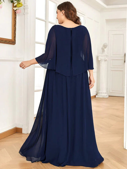 Aimishang Sheer Bell Sleeve Capelet Maxi Mother of the Bride Dress