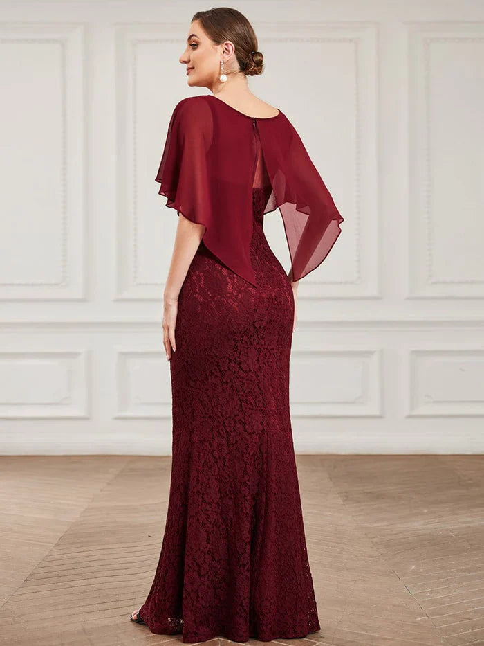 Aimishang Elegant Capelet Lace Fit and Flare Mother of the Bride Dress