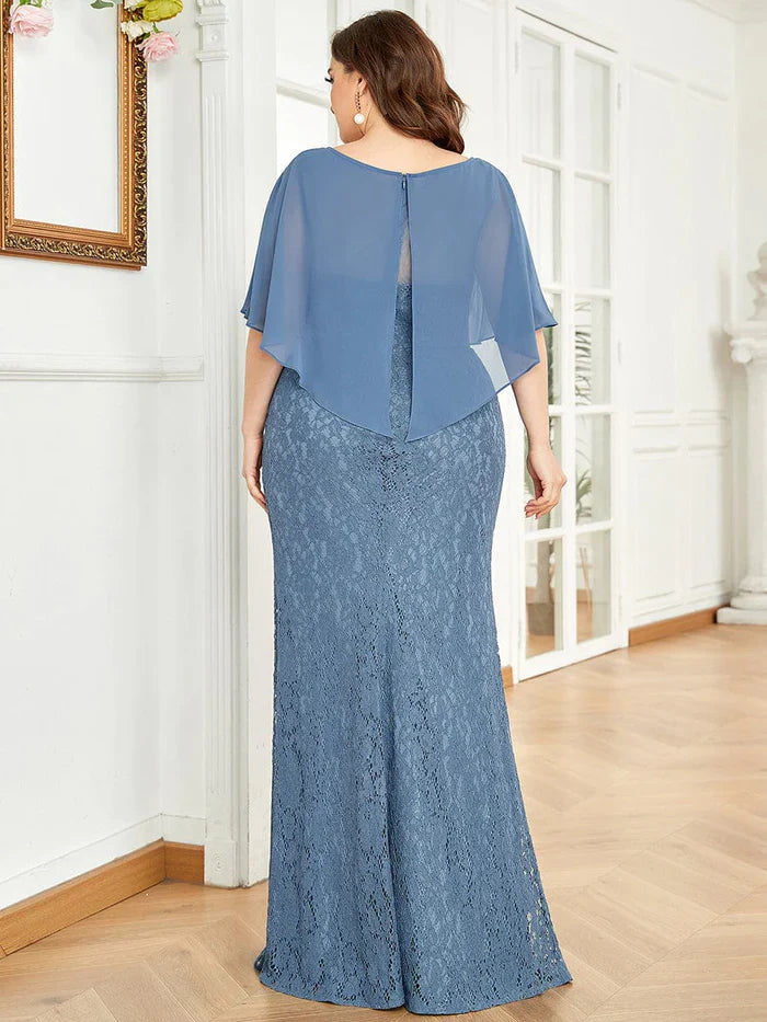 Aimishang Elegant Capelet Lace Fit and Flare Mother of the Bride Dress