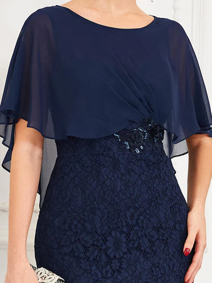 Aimishang Elegant Capelet Lace Fit and Flare Mother of the Bride Dress