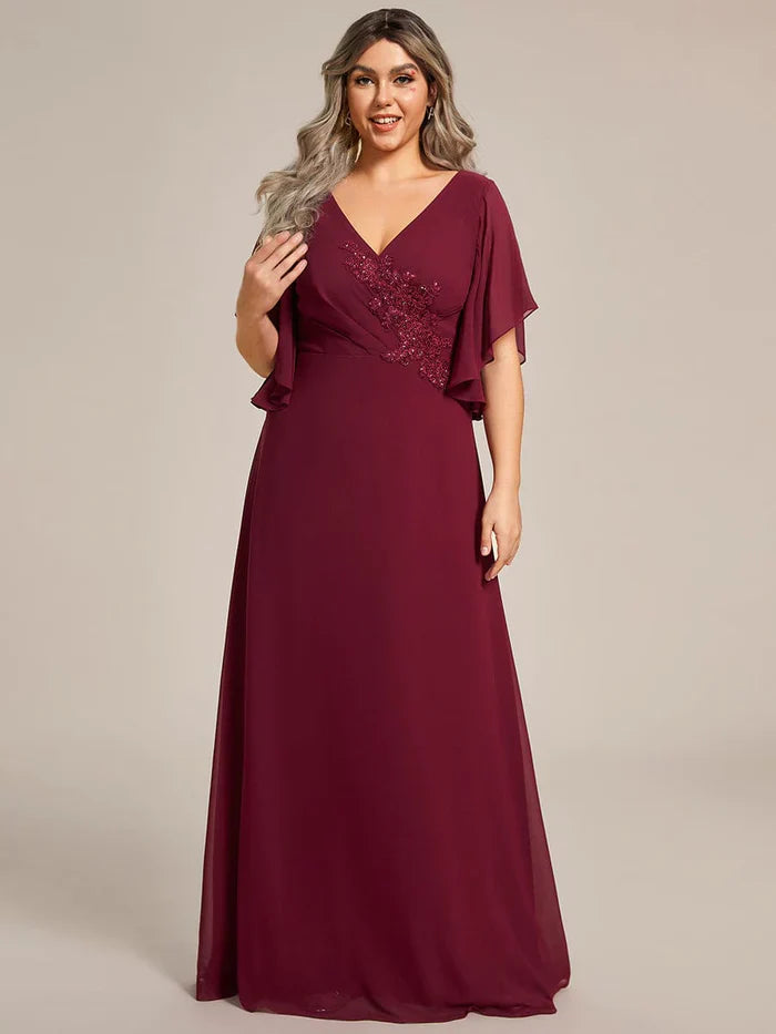 Aimishang Half Sleeves Top Applique Decoration Chiffon Mother of the Bride Dress