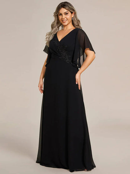 Aimishang Graceful Plus Size A-line Ruffles Sleeve Chiffon Mother of the Bride Dress with Applique