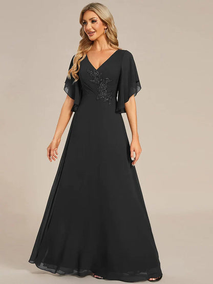 Aimishang Half Sleeves Top Applique Decoration Chiffon Mother of the Bride Dress