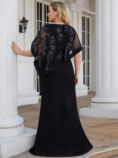 Aimishang Asymmetrical Cape Sequin Floor-Length Mother of the Bride Dresses