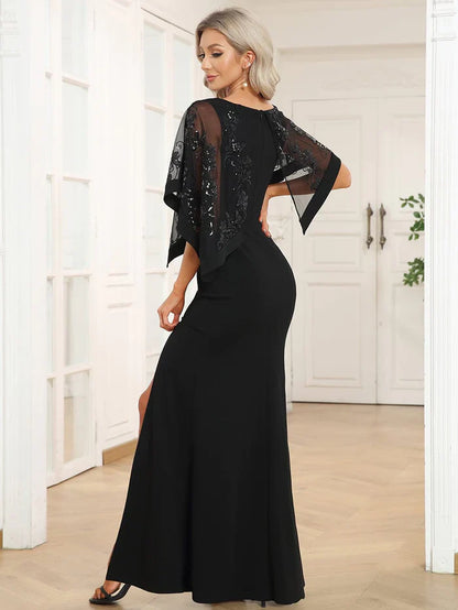Aimishang Asymmetrical Cape Sequin Floor-Length Mother of the Bride Dresses