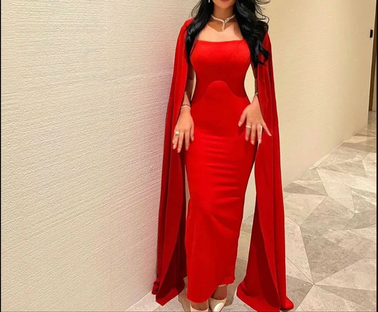 Red Satin Mermaid Evening Dress Saudi Arabia Prom Dresses  cc695