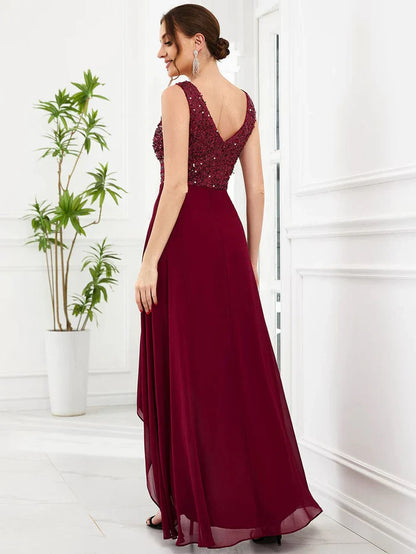 Aimishang Sexy High-Low Maxi Chiffon Evening Dresses with Sequin