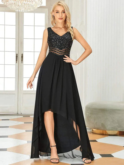 Aimishang Sexy High-Low Maxi Chiffon Evening Dresses with Sequin