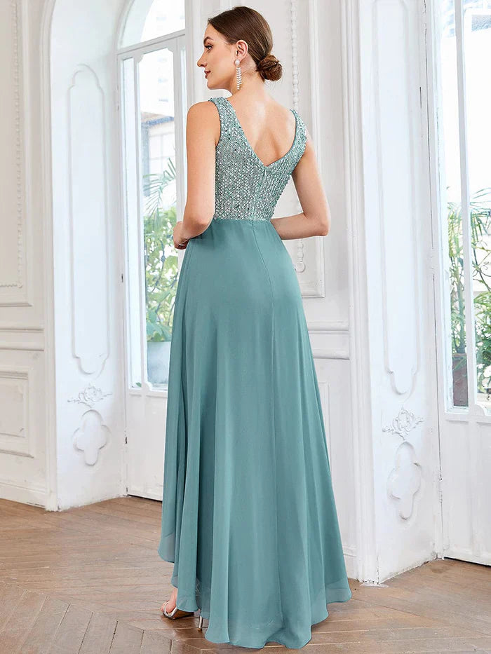 Aimishang Sexy High-Low Maxi Chiffon Evening Dresses with Sequin