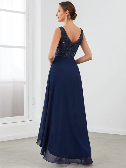 Aimishang Sexy High-Low Maxi Chiffon Evening Dresses with Sequin