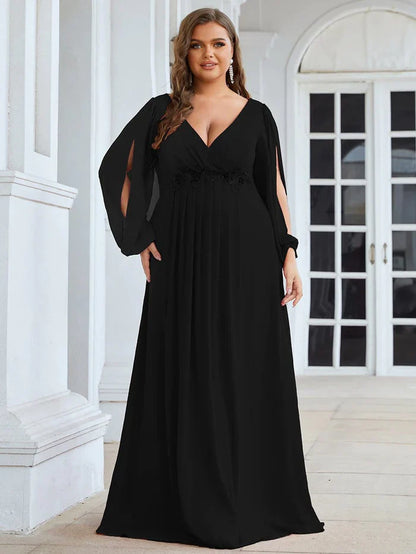 Aimishang Stylish Chiffon Plus Size Evening Dresses with Long Lantern Sleeves