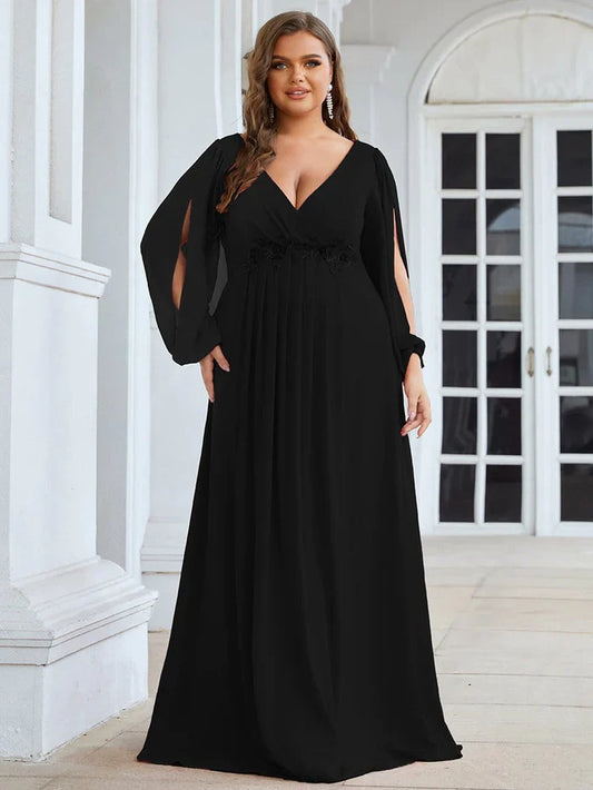 Aimishang Stylish Chiffon Plus Size Evening Dresses with Long Lantern Sleeves