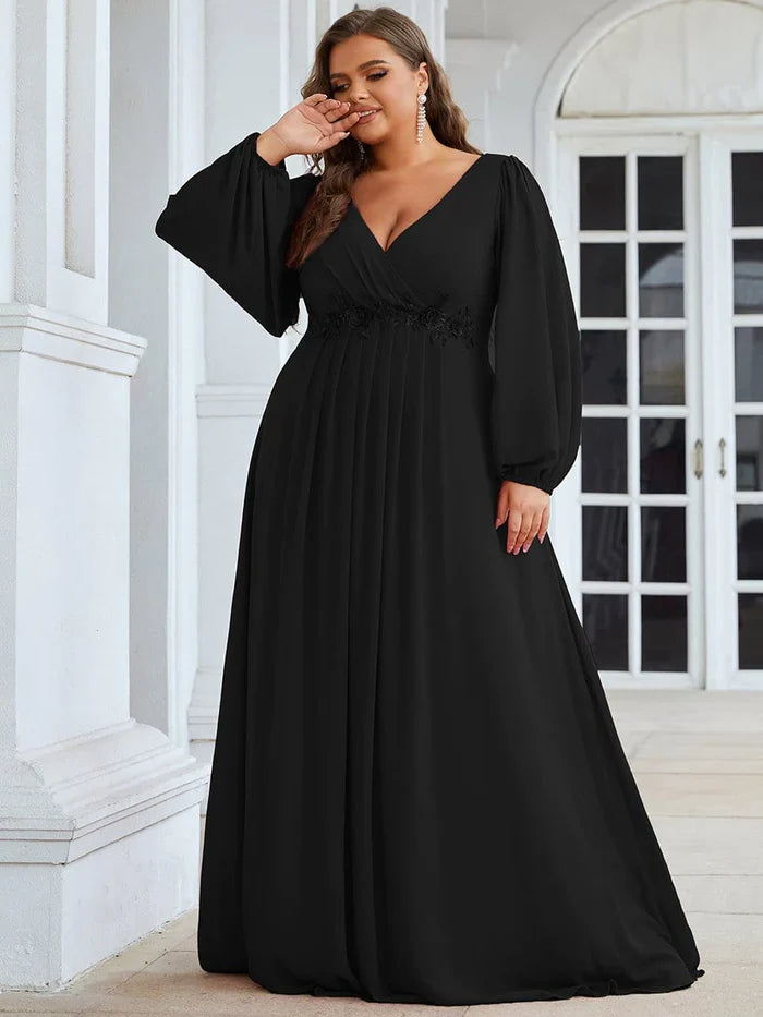 Aimishang Stylish Chiffon Plus Size Evening Dresses with Long Lantern Sleeves