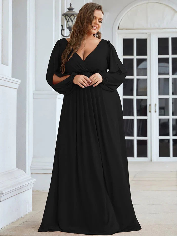 Aimishang Stylish Chiffon Plus Size Evening Dresses with Long Lantern Sleeves