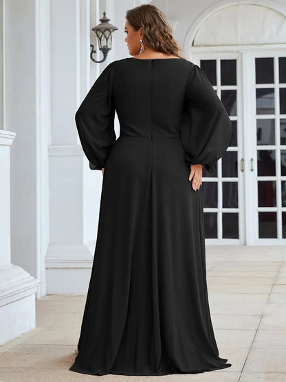 Aimishang Stylish Chiffon Plus Size Evening Dresses with Long Lantern Sleeves