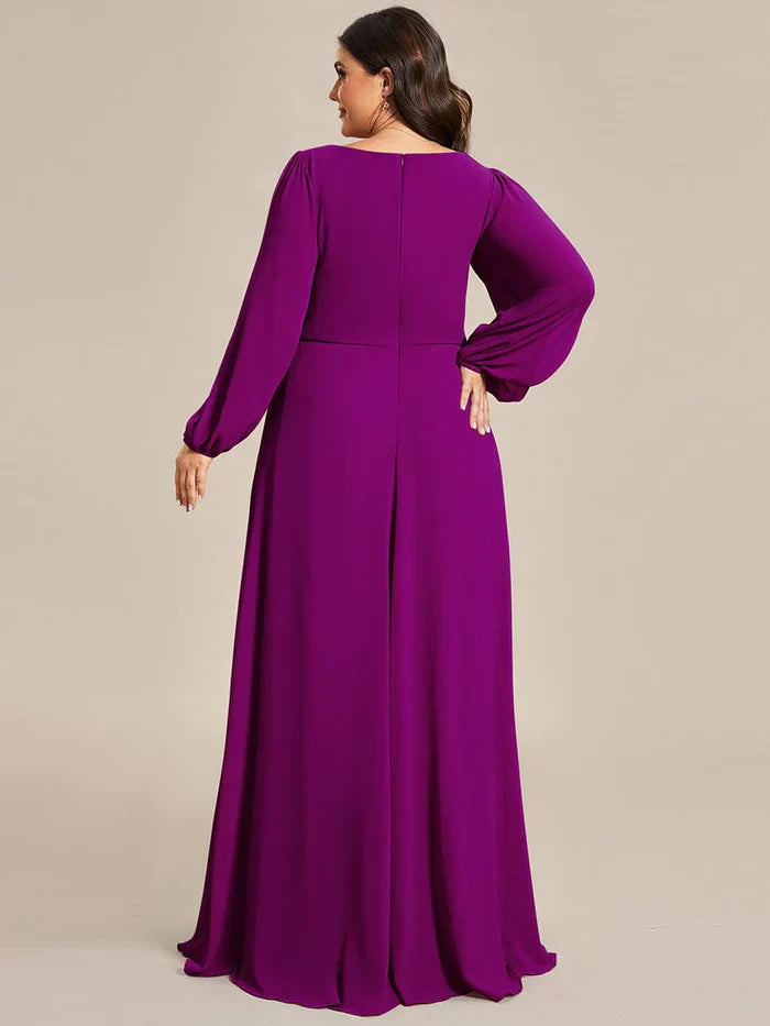 Aimishang Stylish Chiffon Plus Size Evening Dresses with Long Lantern Sleeves