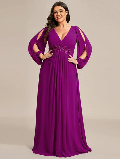 Aimishang Stylish Chiffon Plus Size Evening Dresses with Long Lantern Sleeves
