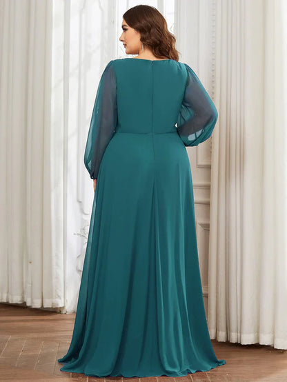 Aimishang Stylish Chiffon Plus Size Evening Dresses with Long Lantern Sleeves