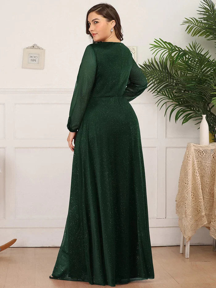 Aimishang Women's Sexy V-Neck Shiny Evening Dresses with Long Sleeve
