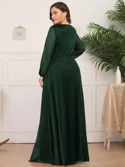 Aimishang Women's Sexy V-Neck Shiny Evening Dresses with Long Sleeve