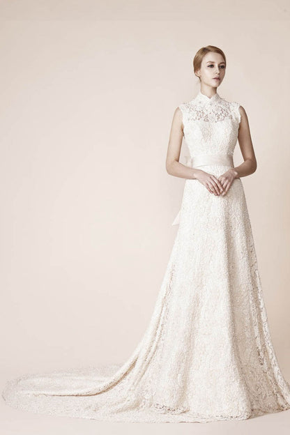 High Neck Sleeveless Lace Wedding Dresses