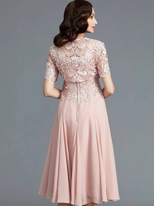 A-Line/Princess Sleeveless Scoop Tea-Length Chiffon Mother of the Bride Dresses - RongMoon