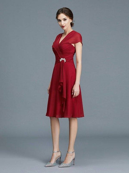 A-Line/Princess V-neck Chiffon Sleeveless Knee-Length Ruffles Mother of the Bride Dresses - RongMoon