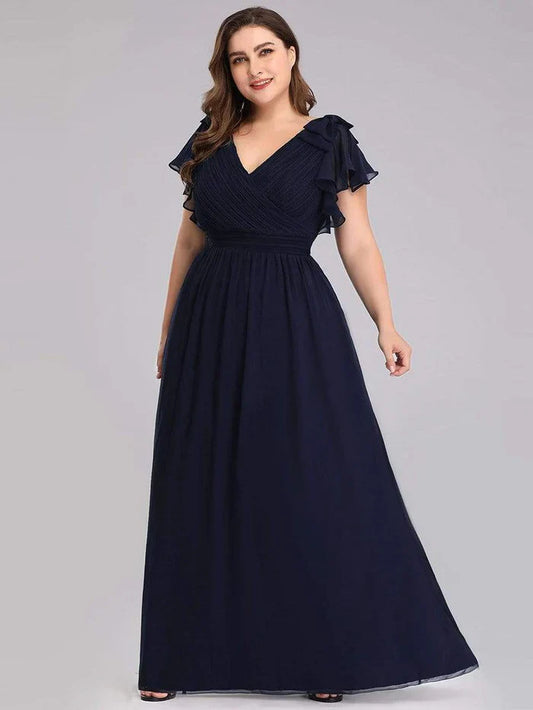 Aimishang Maxi Long Chiffon Plus Size Evening Dresses with Ruffles Sleeves
