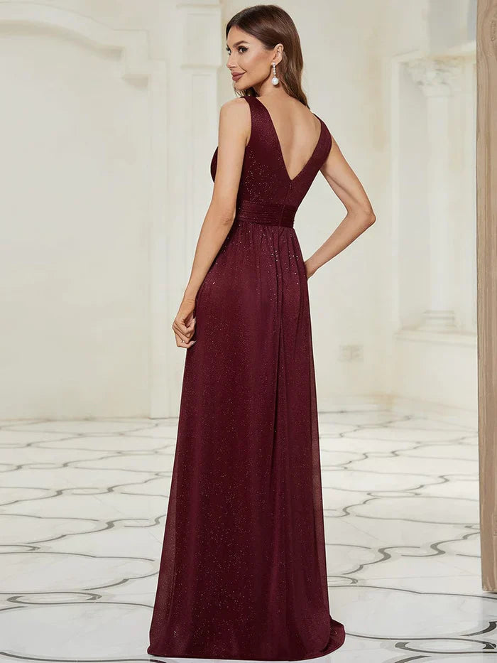 Aimishang Double V Neck Floor Length Sparkly Evening Dresses for Party