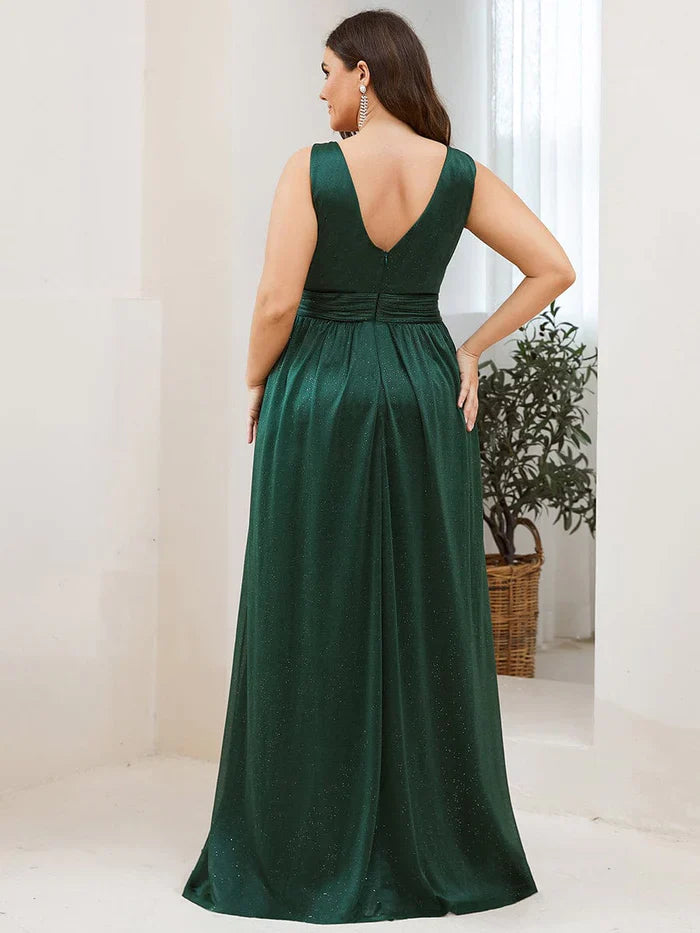 Aimishang Double V Neck Floor Length Sparkly Evening Dresses for Party