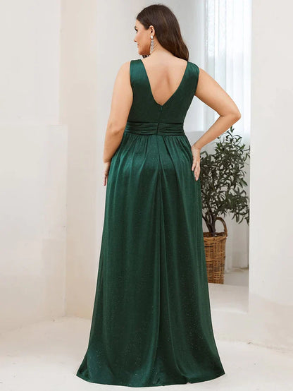 Aimishang Double V Neck Floor Length Sparkly Evening Dresses for Party