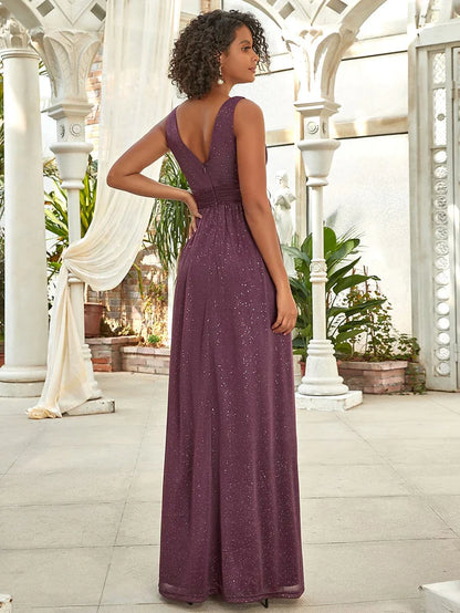 Aimishang Double V Neck Floor Length Sparkly Evening Dresses for Party