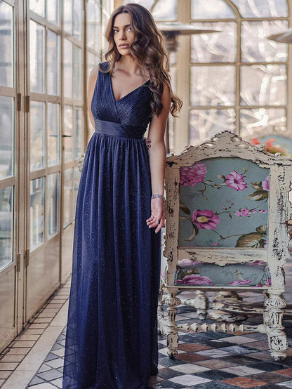 Aimishang Double V Neck Floor Length Sparkly Evening Dresses for Party