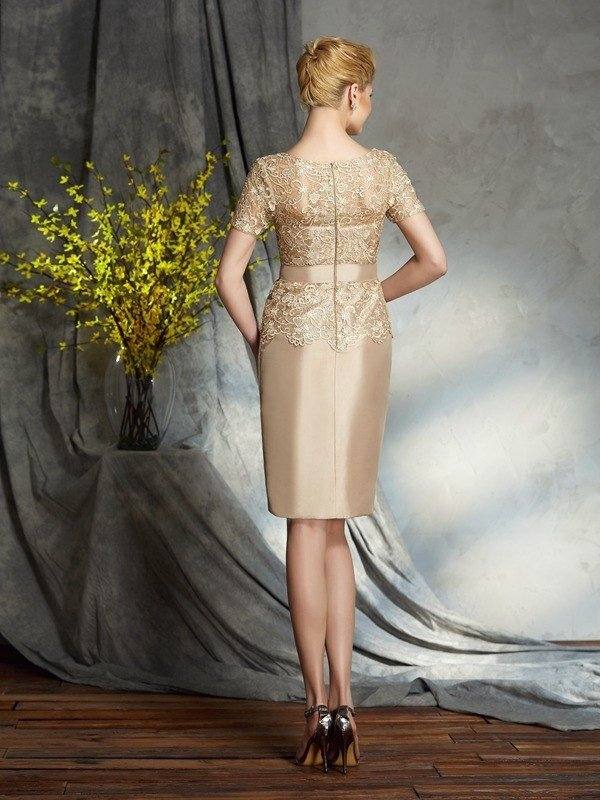 Sheath/Column Bateau Applique Short Sleeves Short Taffeta Mother of the Bride Dresses - RongMoon